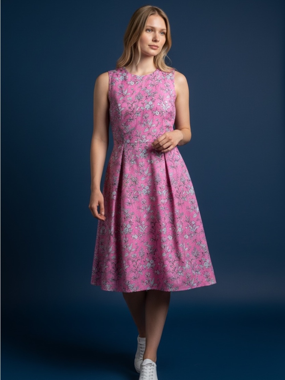 GAP Pink Floral Sleeveless Fit-and-Flare Dress with pockets
